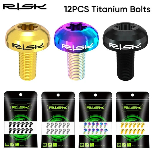 12pcs Premium Titanium Alloy Disc Rotor Bolts | M5x10mm High-Strength Torx Screws for Road & MTB | Ultralight Rust-Proof Disc Brake Fixing Bolts