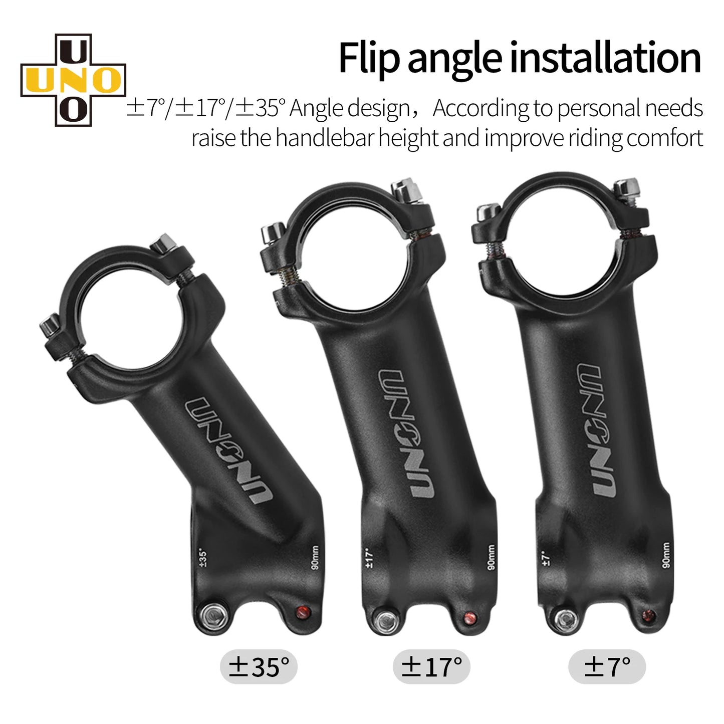 UNO Bicycle Stem 7/17/35 Degree - CNC Aluminum 28.6/31.8mm Clamp 60-130mm Length Road/MTB/Gravel Bike
