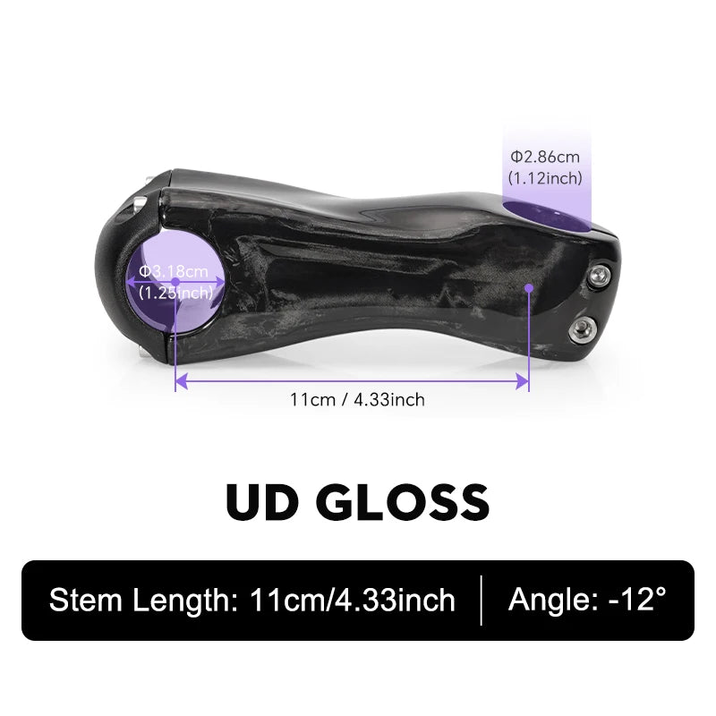 TOSEEK Carbon Stem 12° - Ultralight 31.8mm Clamp 70-130mm Length MTB/Road Bike Handlebar Stem Black Gloss