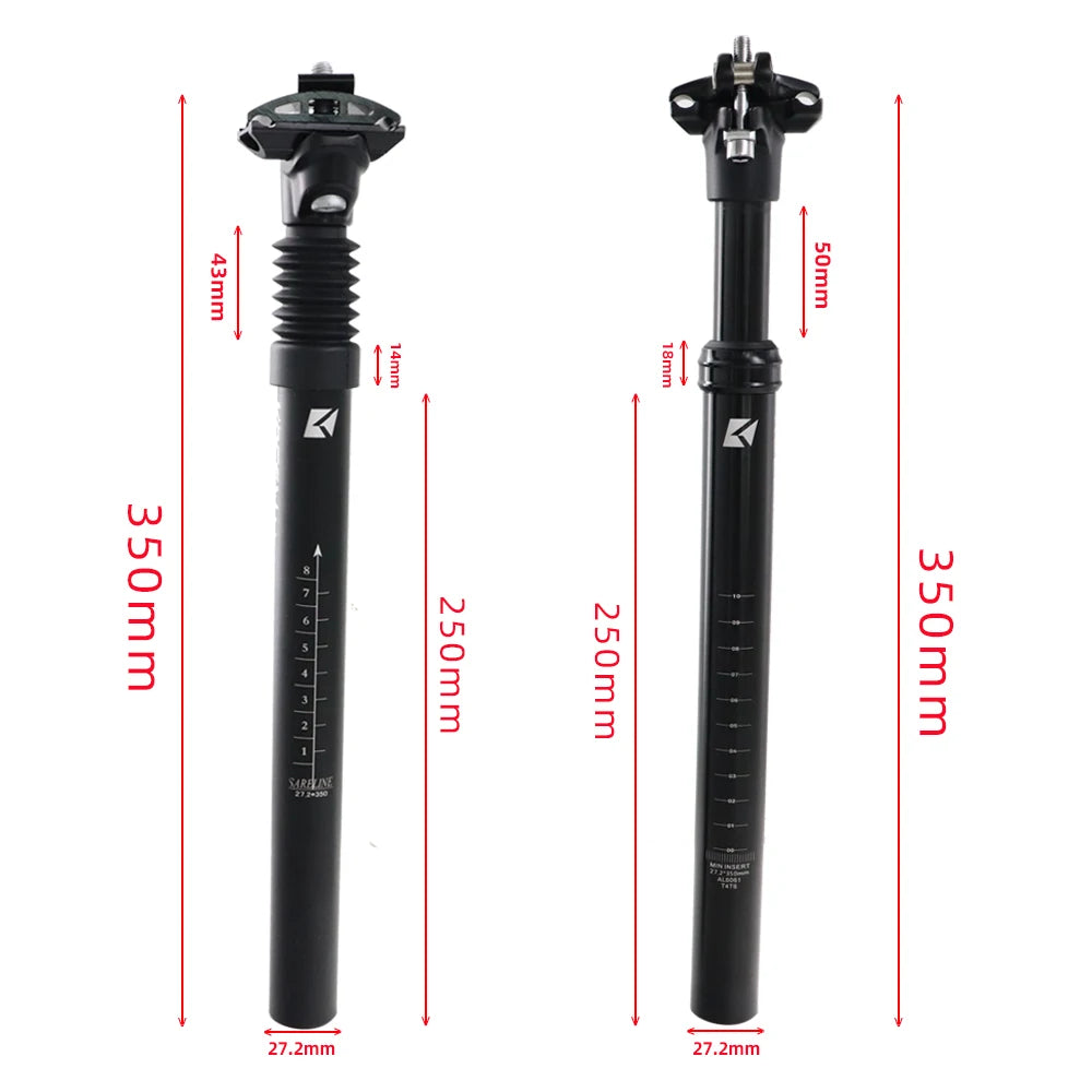 KOCEVLO Suspension Dropper Seatpost 46mm Travel - Aluminum Shock Absorbing MTB Seat Tube 27.2-31.6mm 350mm