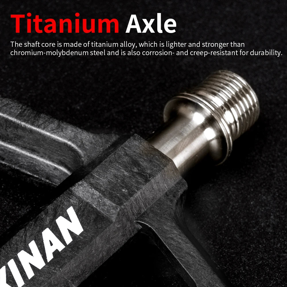 KINAN Carbon Titanium Axle Pedals, Ultra-light 141g Carbon Body With Titanium Alloy Axle, 4-Bearings Pedal, Anti-slip MTB Bike Pedals