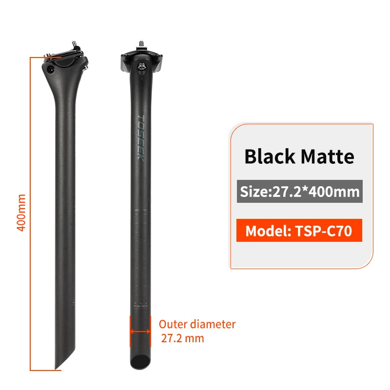 TOSEEK C70 Carbon Seatpost - Ultralight 150-173g 3K Matte Road/MTB Bike Seat Tube 27.2/31.6mm 350/400mm