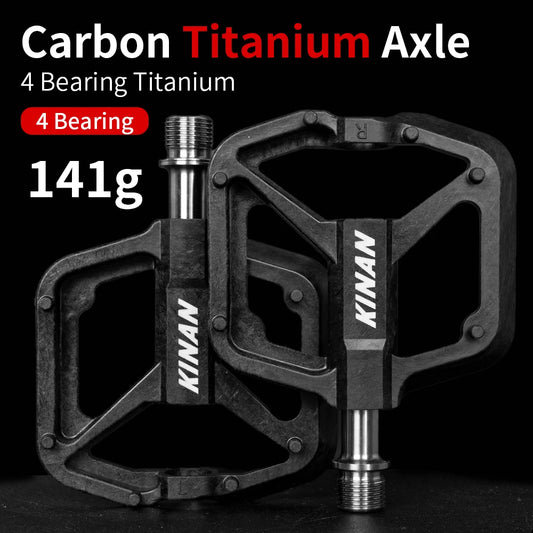 KINAN Carbon Titanium Axle Pedals, Ultra-light 141g Carbon Body With Titanium Alloy Axle, 4-Bearings Pedal, Anti-slip MTB Bike Pedals