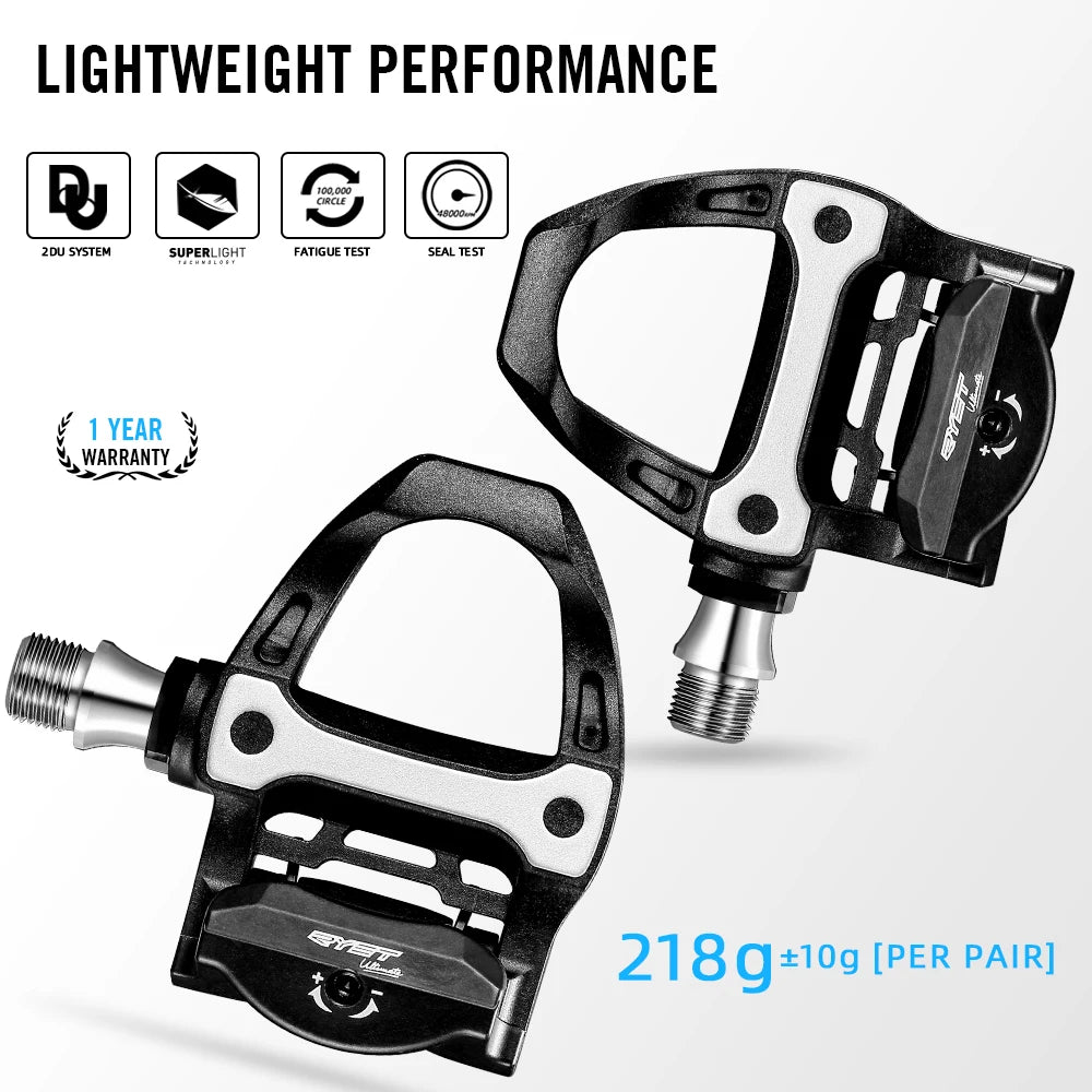 2024 RYET Carbon Road Bike Pedal with Cleats - Ultralight 218g 3 Bearings Clipless SPD-SL Compatible