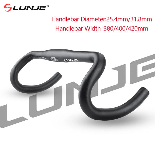 LUNJE Road Bike Handlebar 380/400/420mm - 25.4/31.8mm Aluminum Alloy Bent Bar Matte Black