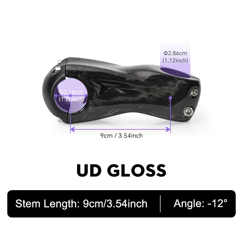 TOSEEK Carbon Stem 12° - Ultralight 31.8mm Clamp 70-130mm Length MTB/Road Bike Handlebar Stem Black Gloss
