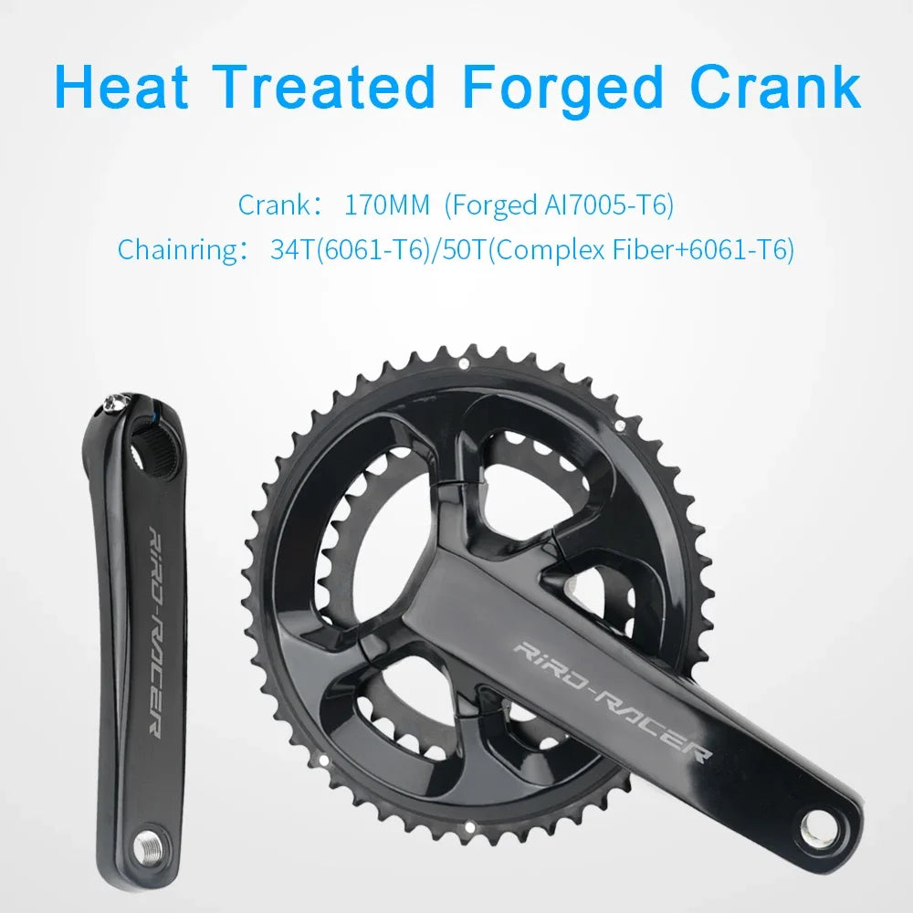 RIRO RACER R8 Ultralight Carbon Crankset - 170mm 50-34T Hollow Compact Road/Folding Bike
