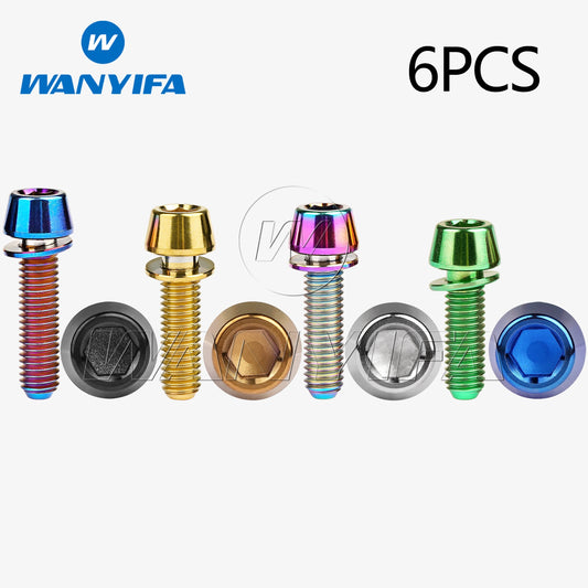 Wanyifa Titanium M5/M6 Tapered Head Bolts with Washers | 16/18/20/25mm Ultralight Hex Screws for Bicycle Stems | 6pcs High-Strength Grade 5 Titanium Fasteners