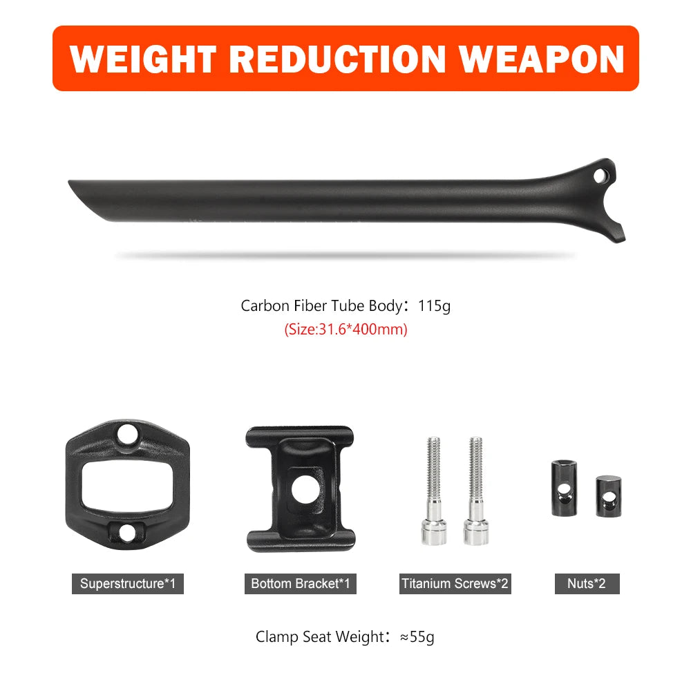 TOSEEK C70 Carbon Seatpost - Ultralight 150-173g 3K Matte Road/MTB Bike Seat Tube 27.2/31.6mm 350/400mm