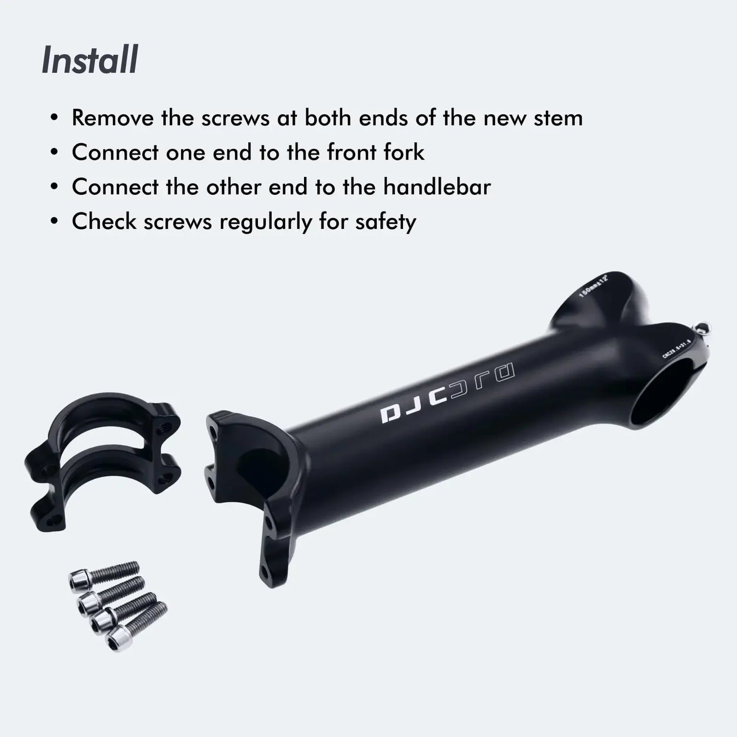 DJC Super Long Bike Stem 150mm 12 Degree - 31.8mm Clamp 1-1/8" Fork Road/MTB/Gravel/E-Bike