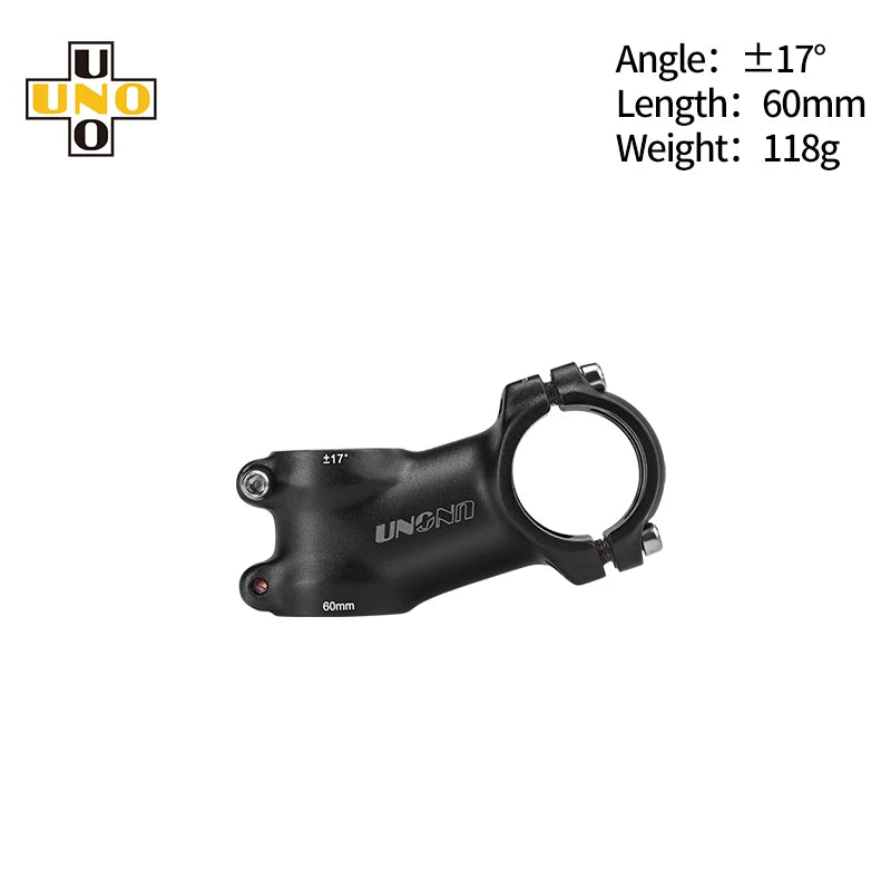UNO Bicycle Stem 7/17/35 Degree - CNC Aluminum 28.6/31.8mm Clamp 60-130mm Length Road/MTB/Gravel Bike
