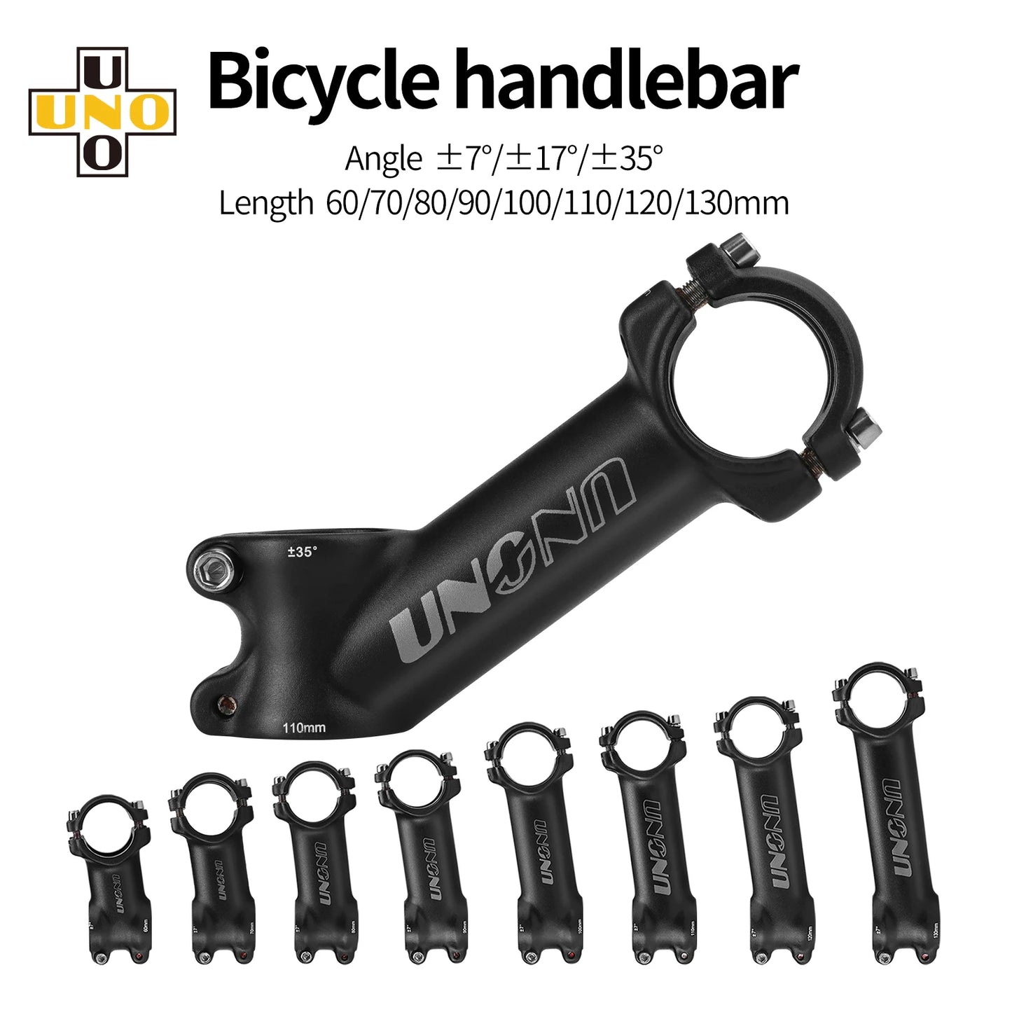 UNO Bicycle Stem 7/17/35 Degree - CNC Aluminum 28.6/31.8mm Clamp 60-130mm Length Road/MTB/Gravel Bike