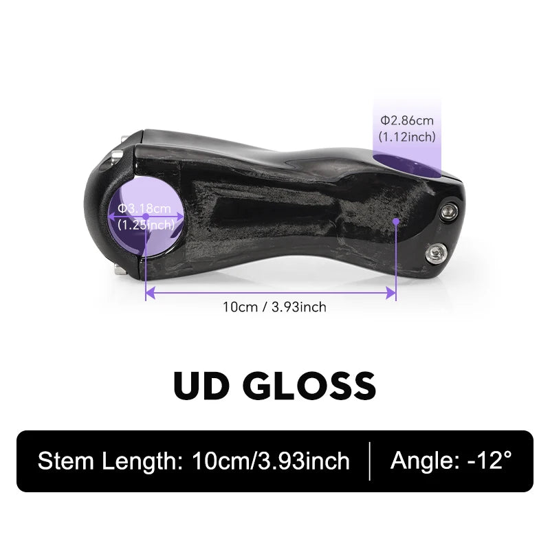 TOSEEK Carbon Stem 12° - Ultralight 31.8mm Clamp 70-130mm Length MTB/Road Bike Handlebar Stem Black Gloss