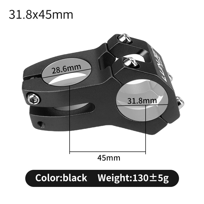 LUNJE CNC Power Short Stem 45mm - Aluminum MTB/Road Bike Handlebar Riser 25.4/31.8mm Clamp