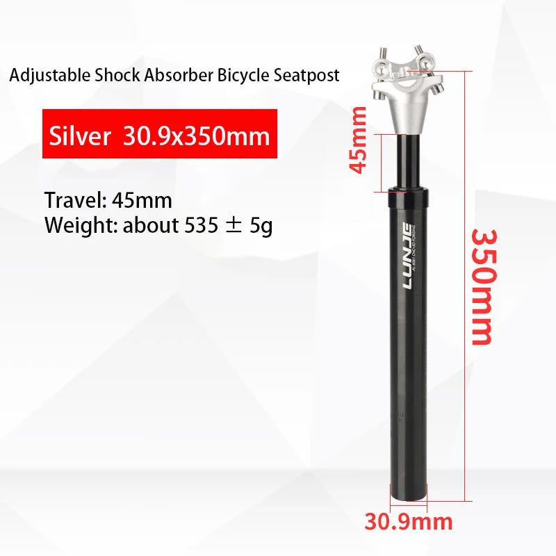 Shock Absorbing Suspension Seatpost 45mm Travel - Aluminum Alloy MTB/Road Bike Seat Tube 27.2/30.9/31.6mm 350mm