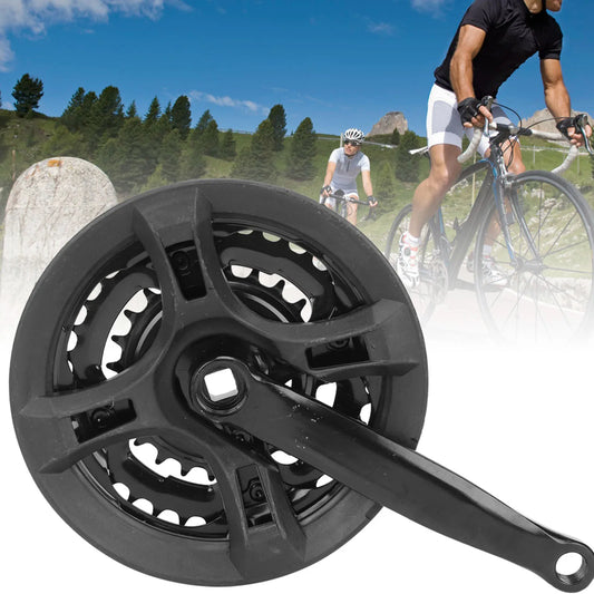 Qiilu High Carbon Steel Crankset 24-34-42T - With Chain Cover Variable Speed MTB/Road Bike Crank