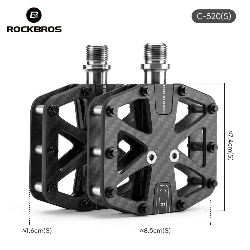 ROCKBROS Carbon Fiber Bike Pedals - Ultralight 3 Bearings Road/MTB