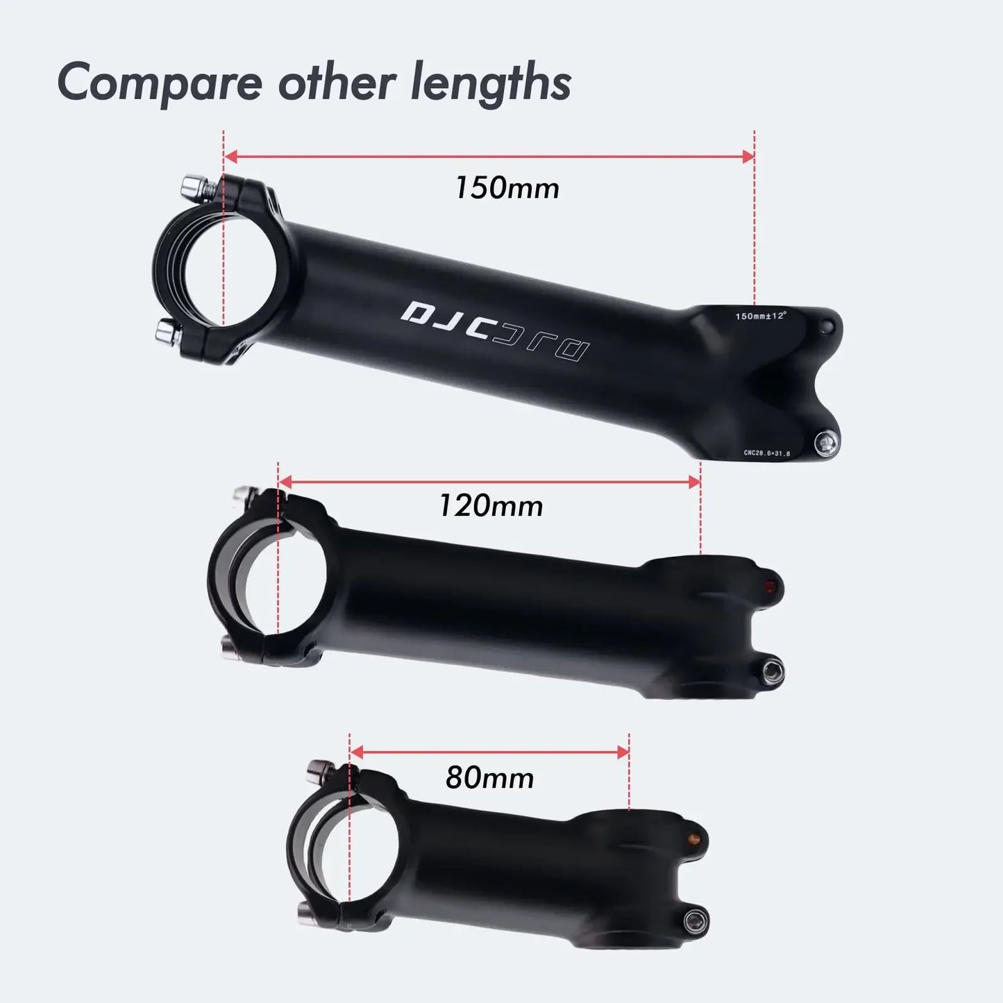 DJC Super Long Bike Stem 150mm 12 Degree - 31.8mm Clamp 1-1/8" Fork Road/MTB/Gravel/E-Bike