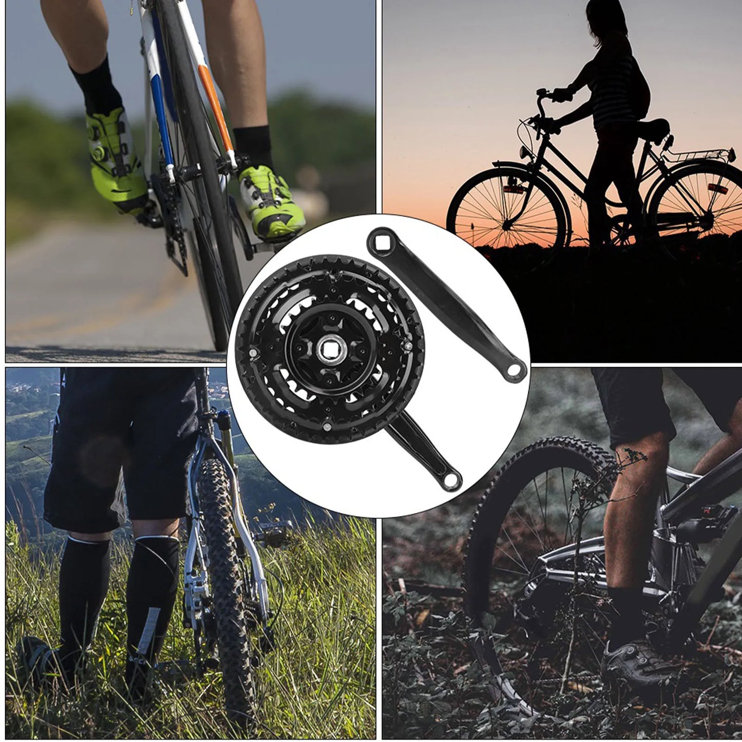 Qiilu High Carbon Steel Crankset 24-34-42T - With Chain Cover Variable Speed MTB/Road Bike Crank