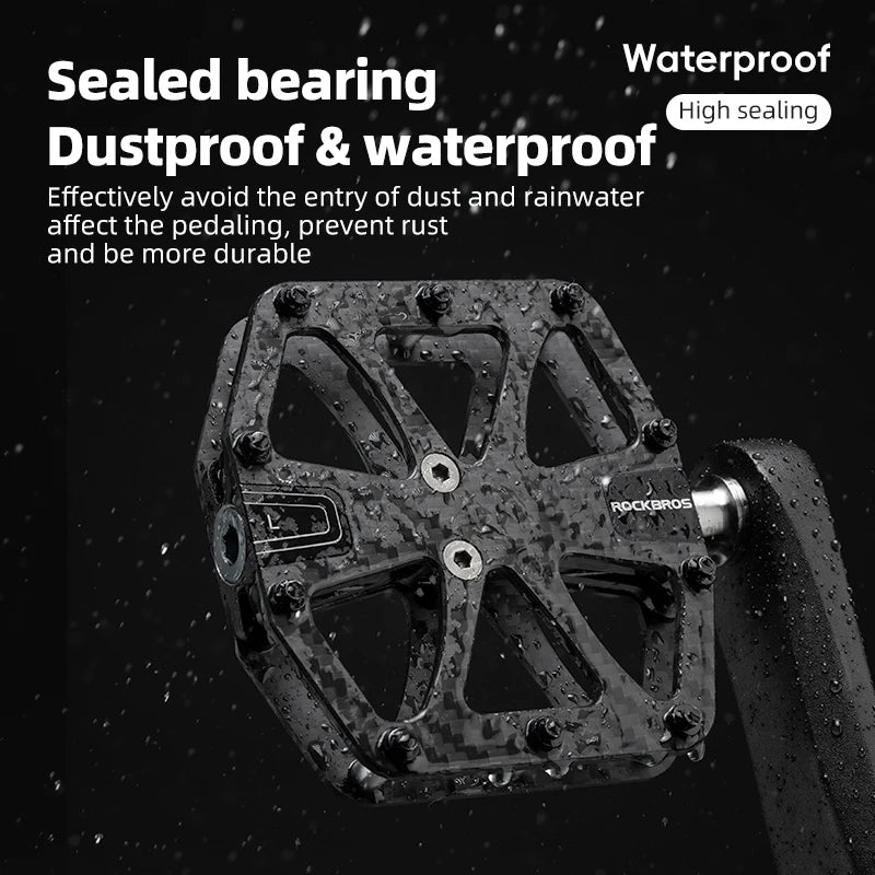 ROCKBROS Carbon Fiber Bike Pedals - Ultralight 3 Bearings Road/MTB