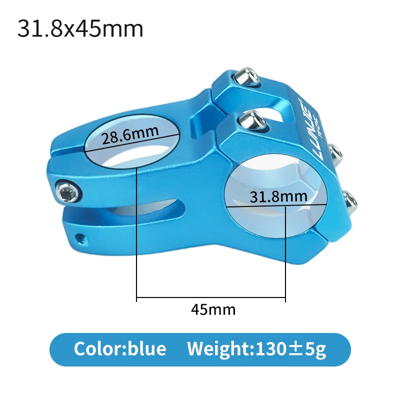 LUNJE CNC Power Short Stem 45mm - Aluminum MTB/Road Bike Handlebar Riser 25.4/31.8mm Clamp