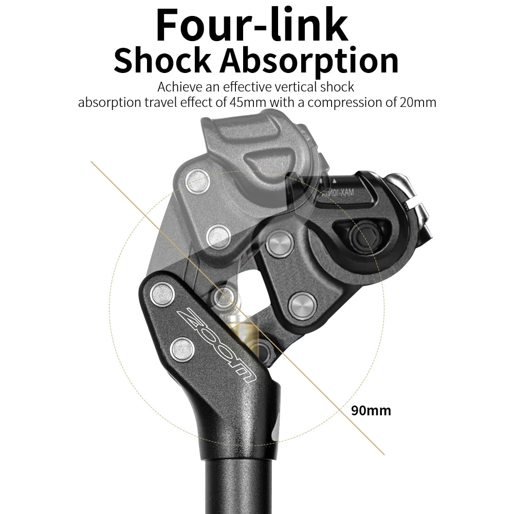 4-Link Suspension Seatpost 27.2-33.9mm - Adjustable Travel 350mm MTB/Ebike Comfort Seat Tube