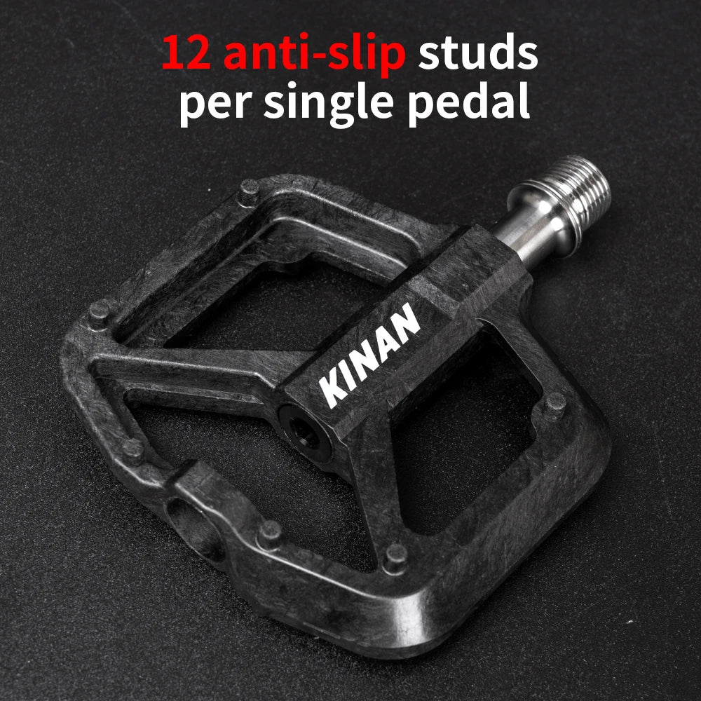 KINAN Carbon Titanium Axle Pedals, Ultra-light 141g Carbon Body With Titanium Alloy Axle, 4-Bearings Pedal, Anti-slip MTB Bike Pedals