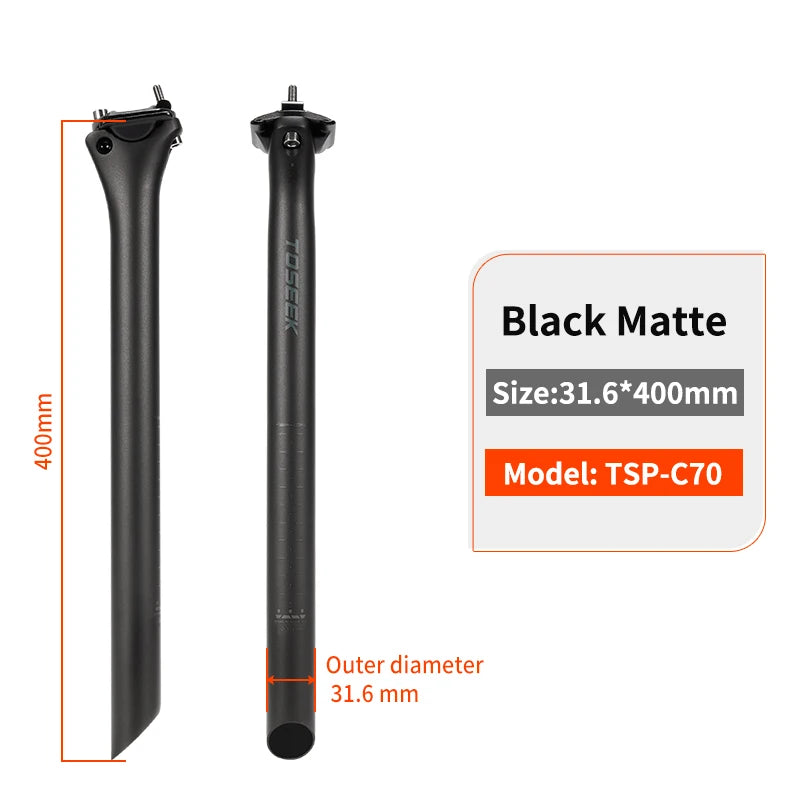 TOSEEK C70 Carbon Seatpost - Ultralight 150-173g 3K Matte Road/MTB Bike Seat Tube 27.2/31.6mm 350/400mm