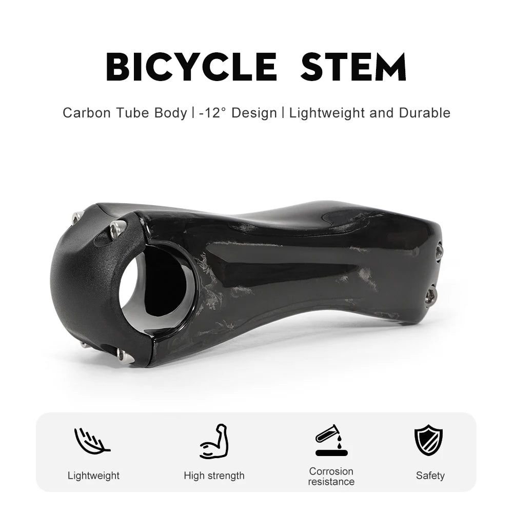 TOSEEK Carbon Stem 12° - Ultralight 31.8mm Clamp 70-130mm Length MTB/Road Bike Handlebar Stem Black Gloss