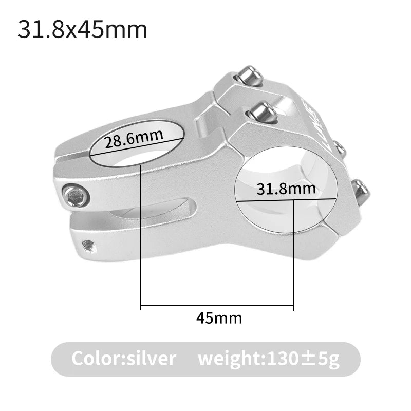 LUNJE CNC Power Short Stem 45mm - Aluminum MTB/Road Bike Handlebar Riser 25.4/31.8mm Clamp