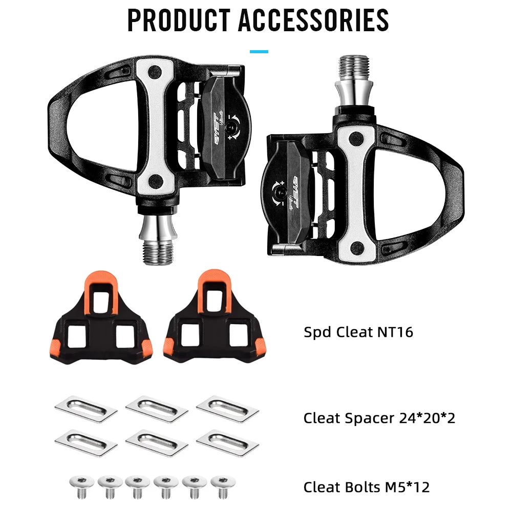 2024 RYET Carbon Road Bike Pedal with Cleats - Ultralight 218g 3 Bearings Clipless SPD-SL Compatible