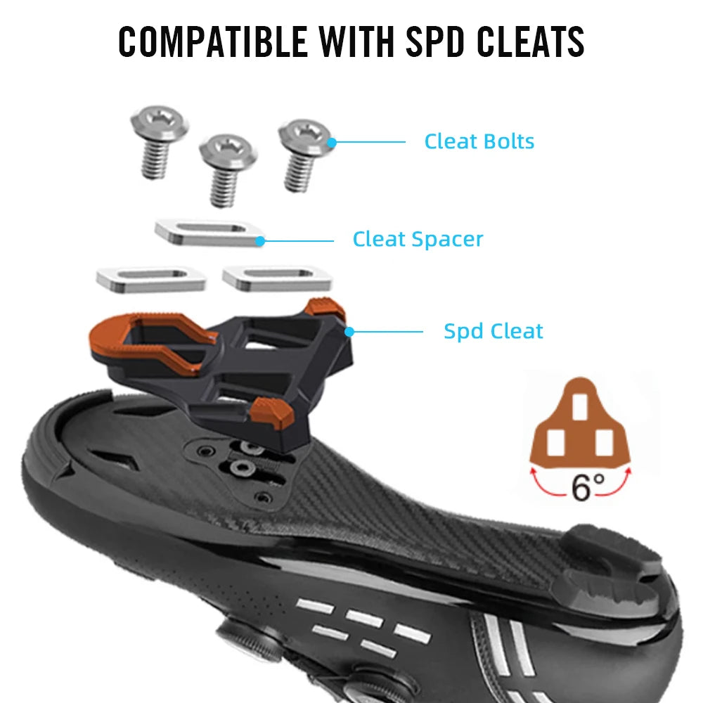 2024 RYET Carbon Road Bike Pedal with Cleats - Ultralight 218g 3 Bearings Clipless SPD-SL Compatible