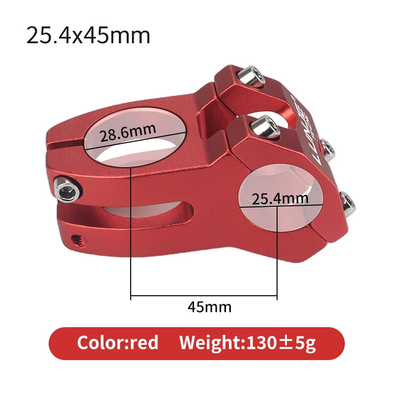 LUNJE CNC Power Short Stem 45mm - Aluminum MTB/Road Bike Handlebar Riser 25.4/31.8mm Clamp