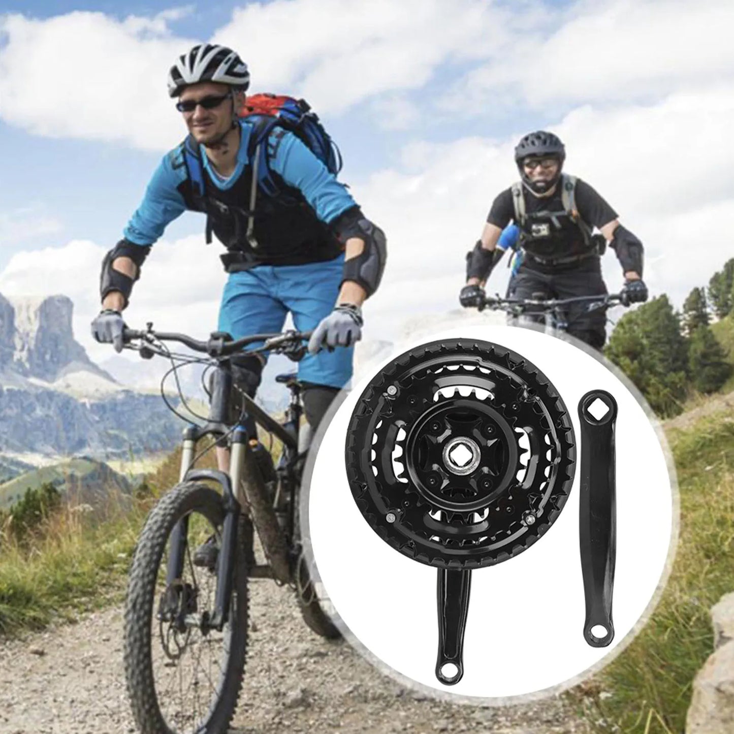 Qiilu High Carbon Steel Crankset 24-34-42T - With Chain Cover Variable Speed MTB/Road Bike Crank